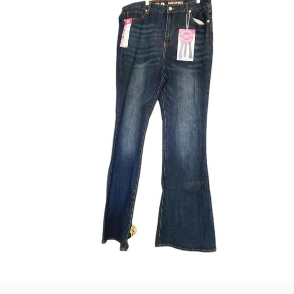 NWT song jeans flare leg zip closure lace up back boho size 17 juniors - Picture 1 of 6
